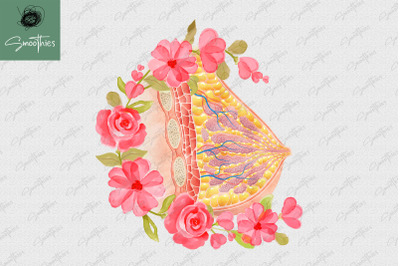 Anatomy Breast With Flower Design