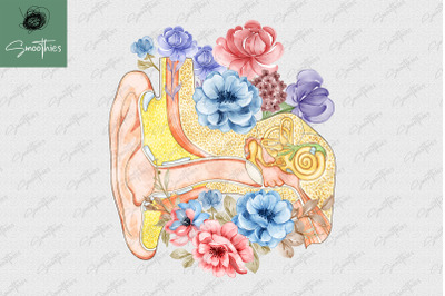 Anatomy Ear With Flower Design PNG