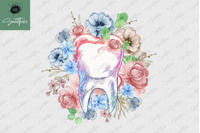 Anatomy Tooth With Flower Design PNG