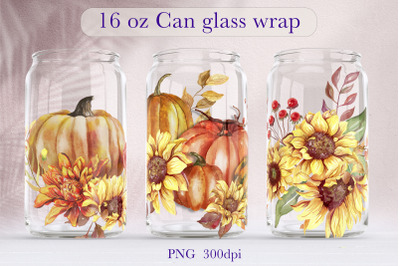 Sunflower and Pumpkin Glass can Wrap Fall libbey Can design