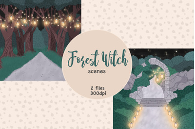 Night Forest Clipart | Forest Witch Background