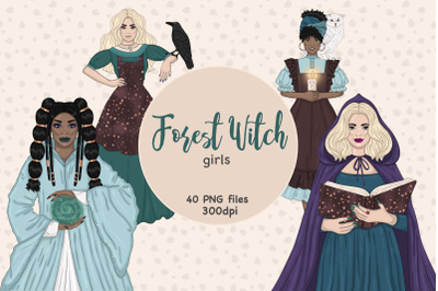 Witch Girl Clipart | Halloween Girl Illustration