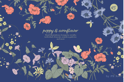 Meadow Poppy Cornflower Set