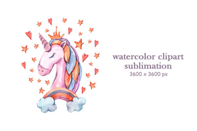 Watercolor cute unicorn sublimation / clipart- 1 png file