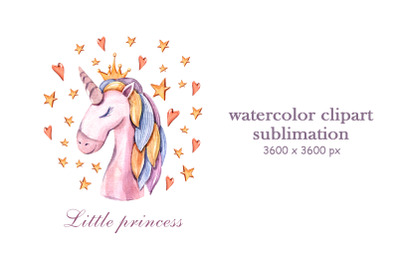 Watercolor cute unicorn sublimation / clipart- 1 png file