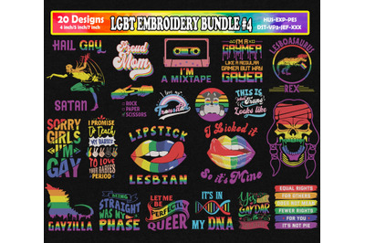 LGBTQ Pride Embroidery Bundle #4 20 Designs, LGBT Rainbow Pride