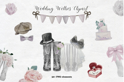 Watercolor wedding wellies clipart. Rain boots for personalised print