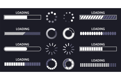 Load indicator. Loading status bar, round buffer download progress and