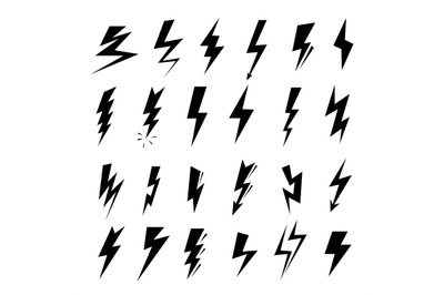 Lightning bolt icons. Speed of flash, thunderbolt storm symbols and el