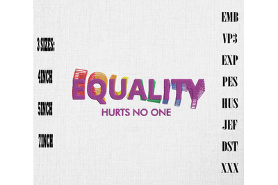 Equality Hurts No One LGBT Gay Pride Embroidery, LGBTQ Rainbow Pride