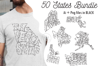 50 States Nickname Tattoo designs in Black | America States