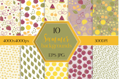 Summer berries and leaves seamless patterns - papers
