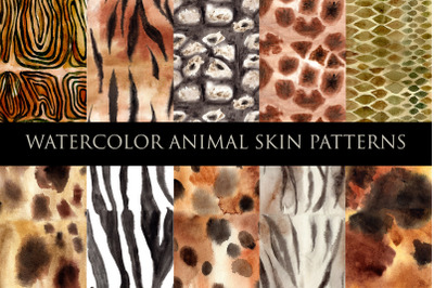 Animal Skin Fur. Watercolor Patterns