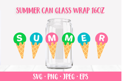 Ice cream glass can wrap design. Summer can glass SVG