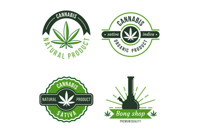 Marijuana label. Modern cannabis logo templates. Organic medical produ