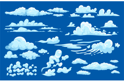 Cumulus clouds. Cartoon game UI 2D asset&2C; summer cloudy sky background