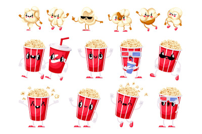 Popcorn mascot. Cartoon sweet and salty popping corn movie fun snack c