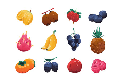 Cartoon fruits collection. Highly detailed 2D game asset with sweet or