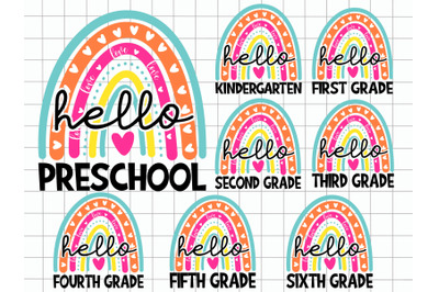 Hello First Day Of School Color Rainbow Graphics Bundle