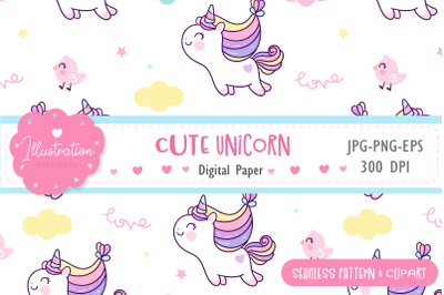 Semaless pattern unicorn kawaii clipart fairytale cartoon