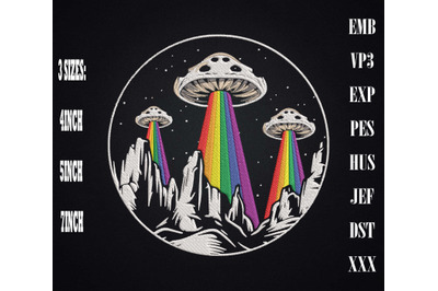 Alien Mushroom Abduction Beam LGBT Pride Embroidery, LGBTQ Rainbow