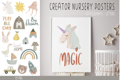 Nursery posters creator clipart PNG, Baby shower PNG