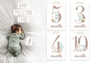 Watercolor newborn baby bunny milestone card, Baby shower