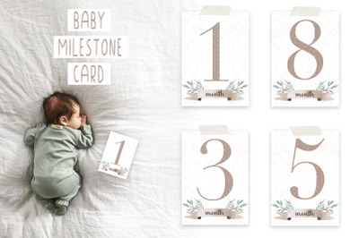 Watercolor newborn baby milestone card design for printing
