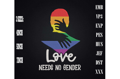 Love Needs No Gender LGBT Gay Pride Embroidery, LGBTQ Rainbow Pride