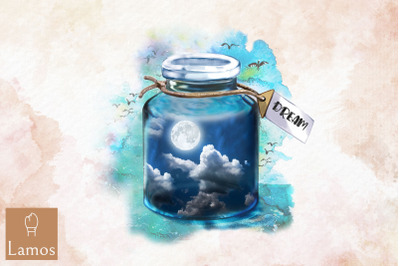 Jar Of Sky Cloud World In Jar Design