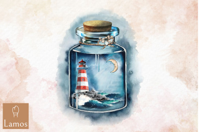 Jar Of Light House Sea World In Jar