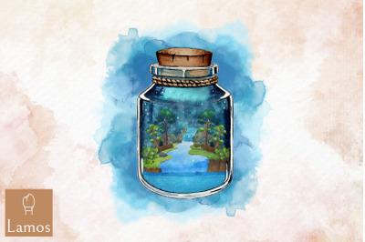 Jar Of Forest Stream World In Jar Design