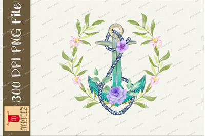 Anchor With Wild Flower Design Ocean PNG