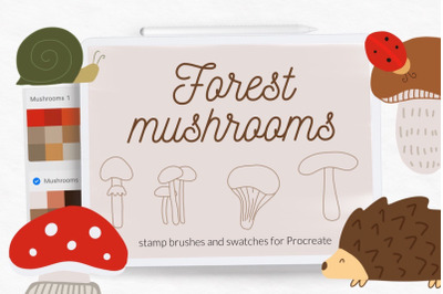Forest mushroom stamp brushes and swatches for Procreate