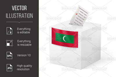 Ballot box with voting paper. Republic of the Maldives