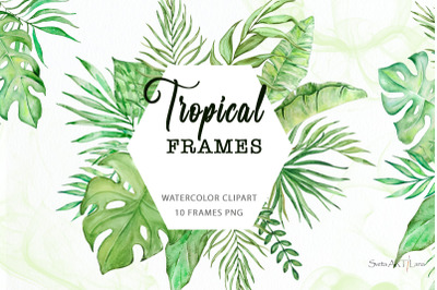 Tropical Greenery Jungle Watercolor Frame Clipart