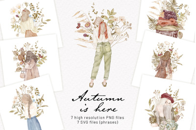 Autumn Girl Fall Love Wildflower Leaves Cozy Boho Hello Autumn Card