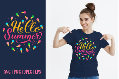 Hello summer SVG. Ice cream SVG. Round sign