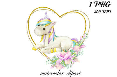 Unicorn Watercolor clipart, Instant download, frame clip art , Magic u