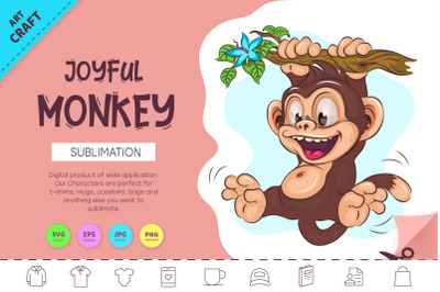 Joyful Cartoon Monkey. Crafting, Sublimation.