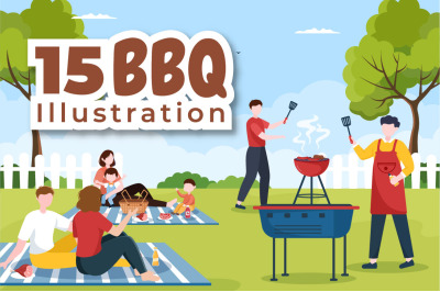 15 BBQ or Barbecue Cartoon Illustration