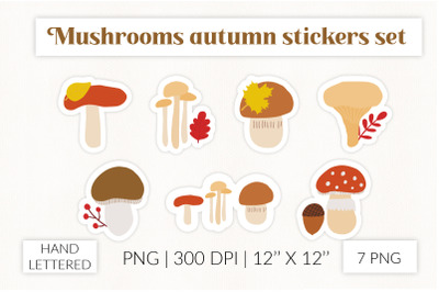 Autumn forest mushroom stickers PNG