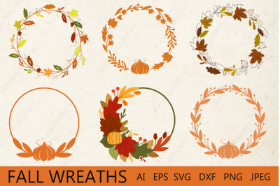 Fall wreath svg, Fall round sign, Autumn frame monogram, Border