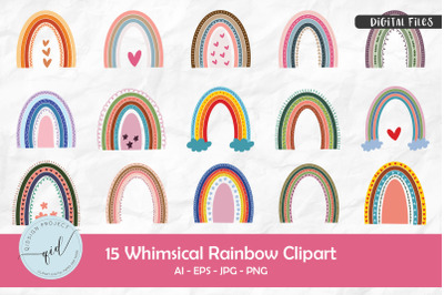 Whimsical Rainbow Clipart | 15 Variation