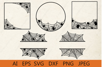 Spider web split monogram&2C; Halloween monogram frame svg