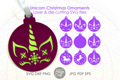 Unicorn Christmas ornament SVG cut files for laser, unicorn ornament,