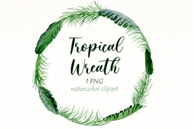 Tropical wreath clipart, Watercolor jungle floral wreath PNG