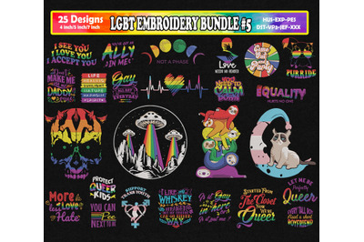 LGBTQ Pride Embroidery Bundle #5 25 Designs, LGBT Rainbow Pride