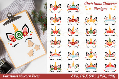 Christmas Unicorn Faces Clipart | Christmas Bundle SVG