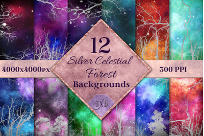 Silver Celestial Forest Backgrounds - 12 Image Textures Set